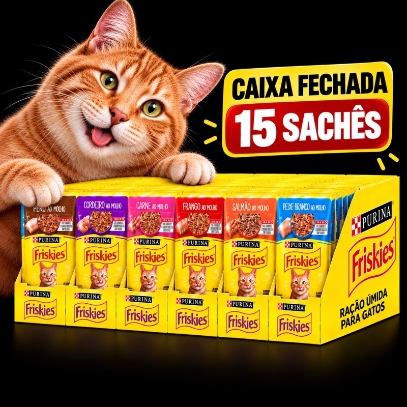 Sachê Friskies Kit 15 unidades Ração Umida Gatos Vários Sabores e Qualidade pet Gatos