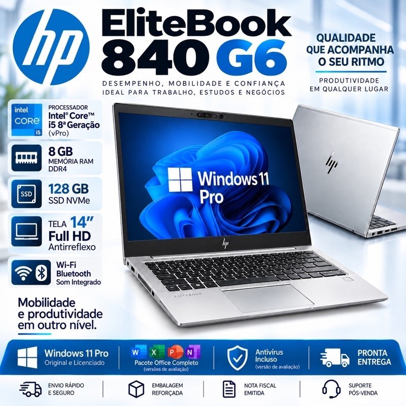 Notebook HP EliteBook 840 G6 i5 8ª Geração 8GB SSD 128GB NVMe 14” Full HD Windows 11 Pro