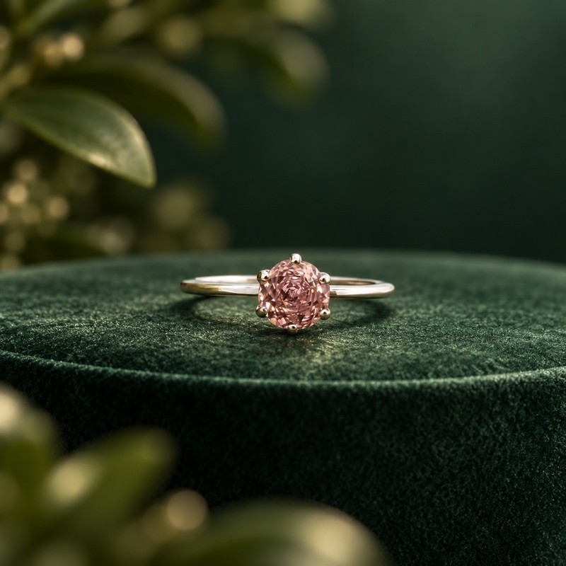 Anel Solitário Rose Cut 6mm Rosa em Prata 925 Elegante