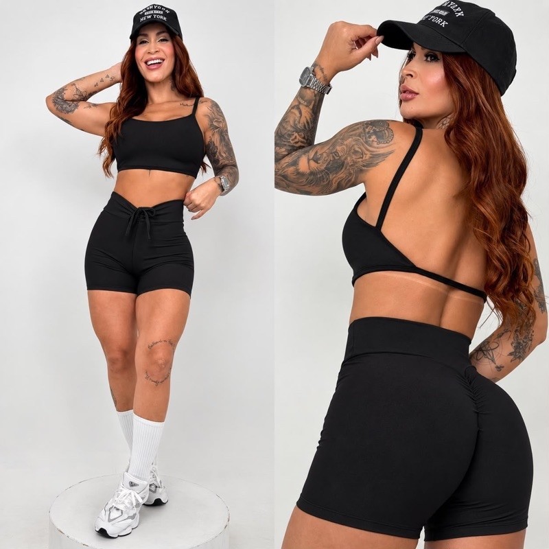 Conjunto Fitness Feminino Top + Short Empina Bumbum Suplex Premium - Conjunto Academia Cintura Alta