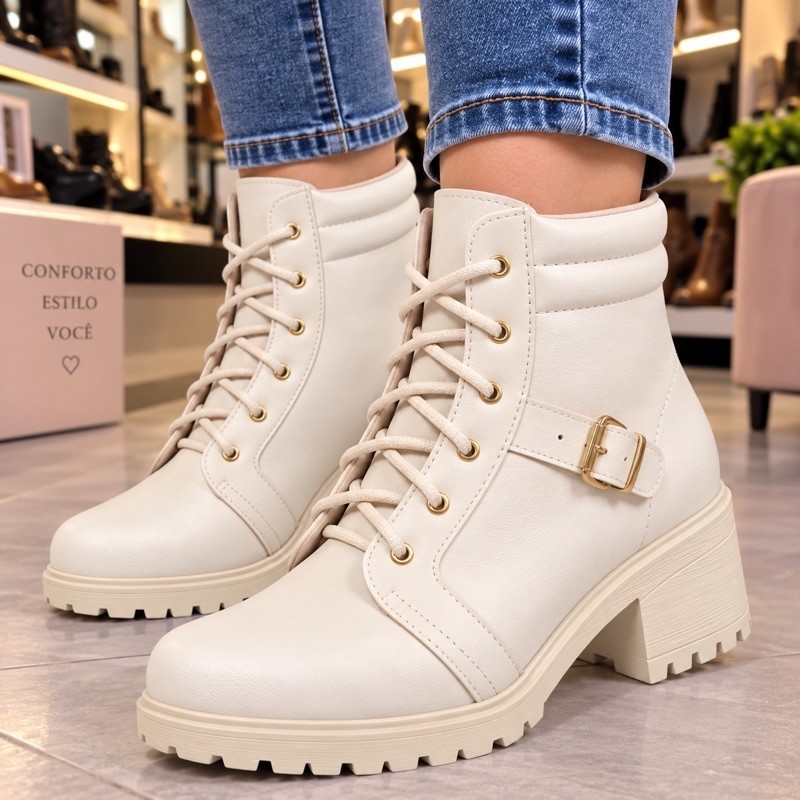 Bota Feminina Coturno Cano Baixo Virginia | Lançamento Inverno 2025 | Confortável, Estilosa, Tratorada
