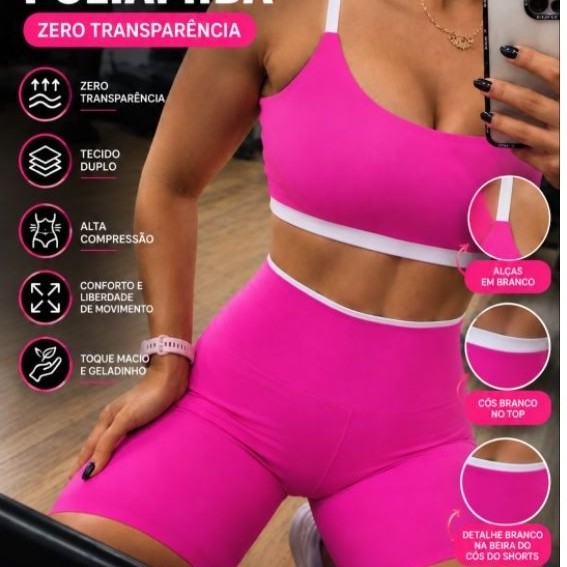 Conjunto Fitness BiColor Feminino Poliamida Top e Shorts Academia Zero Transparência