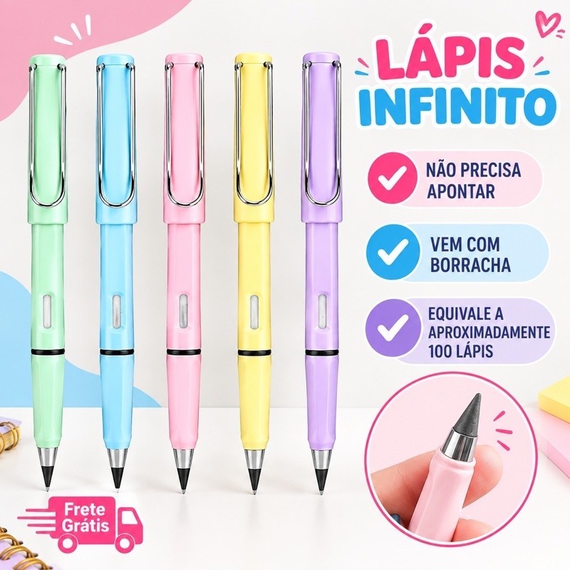 Kit 3/6/12 Lápis Infinito com borracha Kawaii Volta as aulas Material escolar