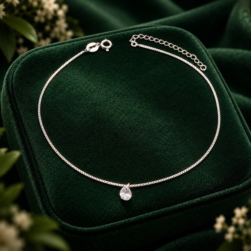 Tornozeleira Feminina Zircônia Redonda em Prata 925 Elegante