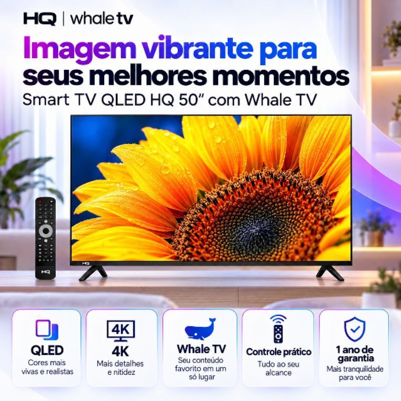 Smart TV HQ QLED 50 Polegadas HQ-QLED50SM 4K Wi-Fi Bluetooth, Dolby Audio, Apps, Netflix,…