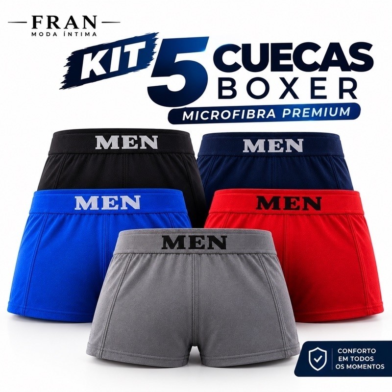 Kit 5 Cuecas Boxer Masculina Microfibra Sem Costura Confortável Cueca Adulto Premium