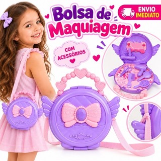 Mini Maleta de Maquiagem Infantil Brinquedo Bolsa com Acessórios Pente Espelho Secador Tesoura