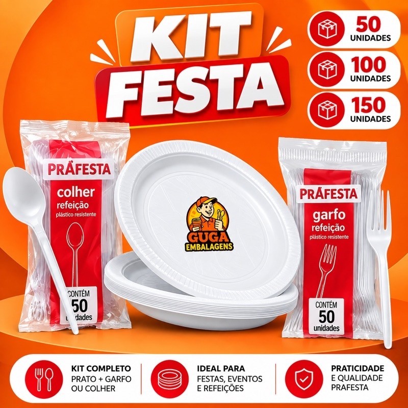 KIT FESTA 50~300 UNID  PRATOS GARFOS ou COLHERES BOLO SOBREMESA CHURRASCO DOCES EVENTOS