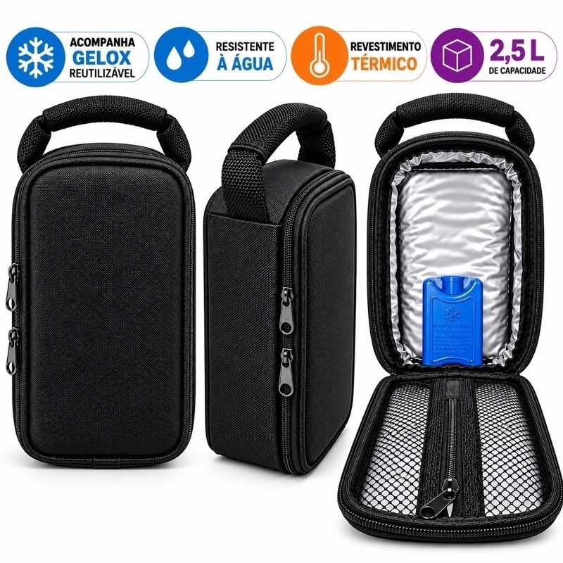 Bolsa Térmica Case Estojo para Insulina Medicamentos Lanche Marmita com Gelox Portátil