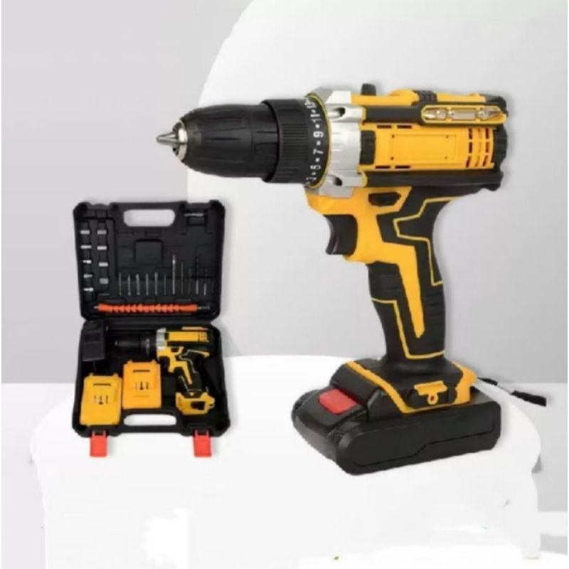 Furadeira e Parafusadeira de Impacto Sem Fio 21V Recarregáveis 2 Baterias Com Maleta e Acessórios 28pcs Completo--5631