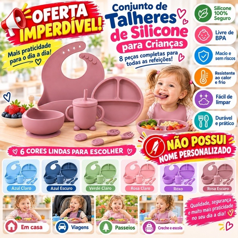 kit 6 pcs / 8 Peças Talheres alimentação bebê silicone kit Talheres Infantil Com Ventosa Canudo Colher Babador Garfo