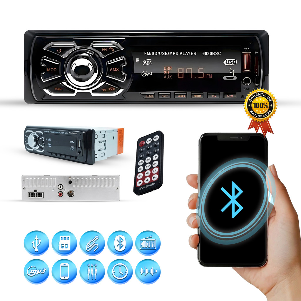 Rádio MP3 Automotivo Bluetooth USB SD FM Player Universal Para Todos Os Carros em Oferta na Shopee