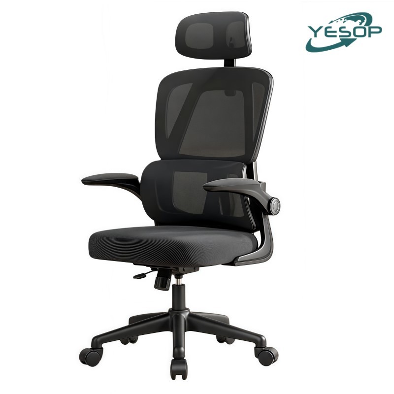 YESOP Cadeira Escritório Ergonômica Reclinável Suporte Lombar 4D Braço Retrátil Preta 150kg
