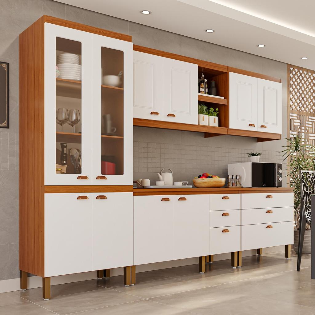 Cozinha Completa Modulada Positano 100% MDF Premium com 2 Balcões Independentes 10 Portas e  6 Gavetas