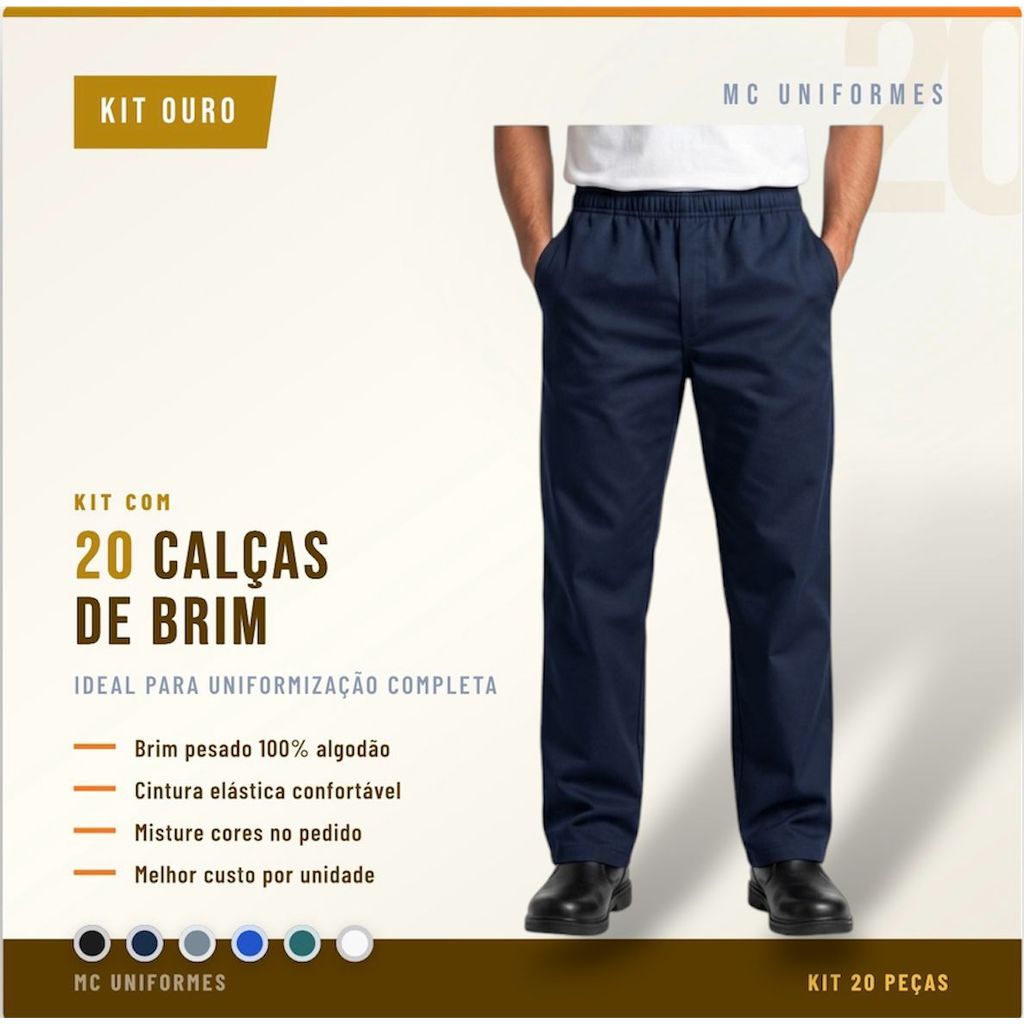 Kit 20 Calças Brim Operacional Reforçada Uniforme Empresa Atacado P M G GG XG
