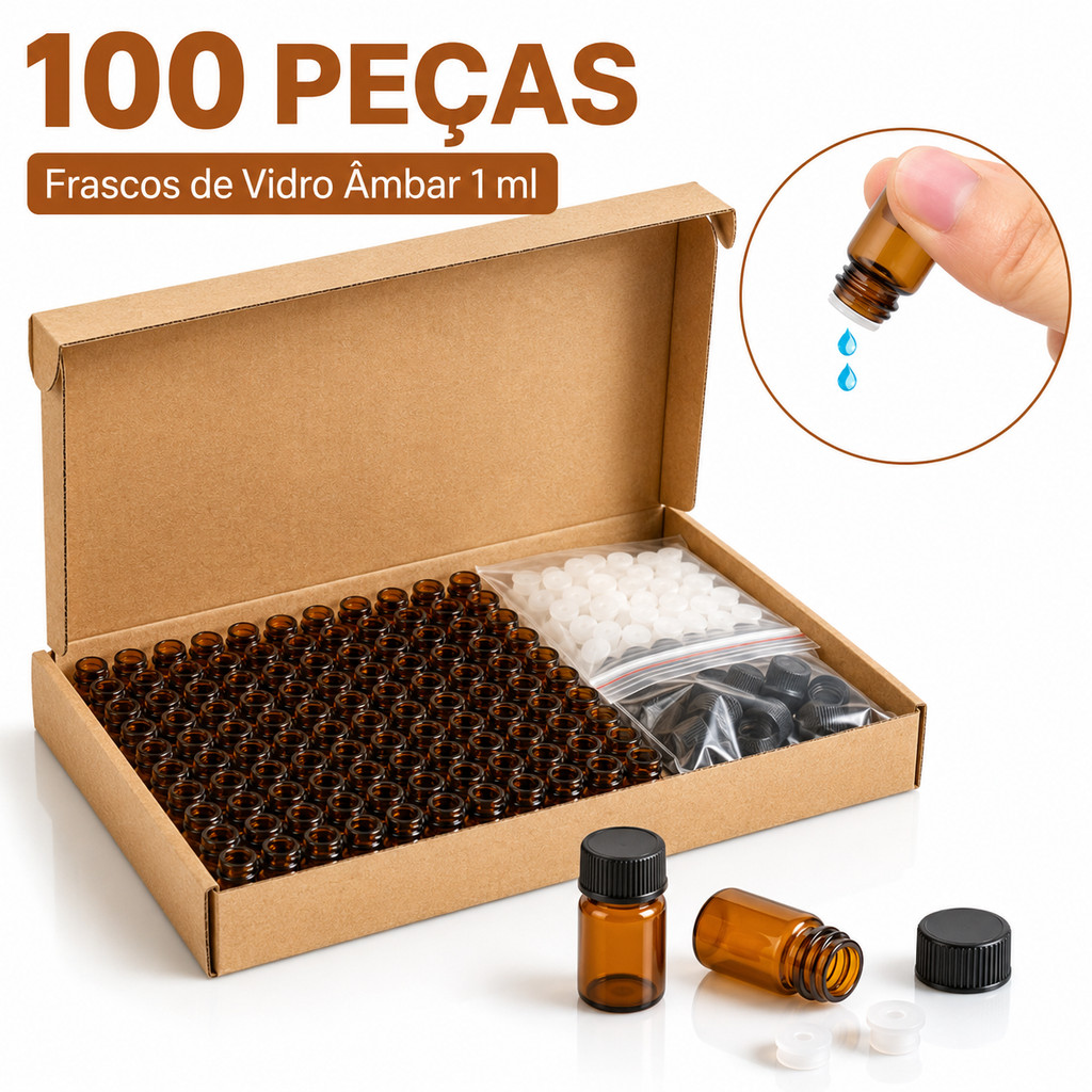 100Peças 1ML Frascos vidro âmbar gotejador para óleos essenciais Frascos de perfume Outros recipientes para líquidos