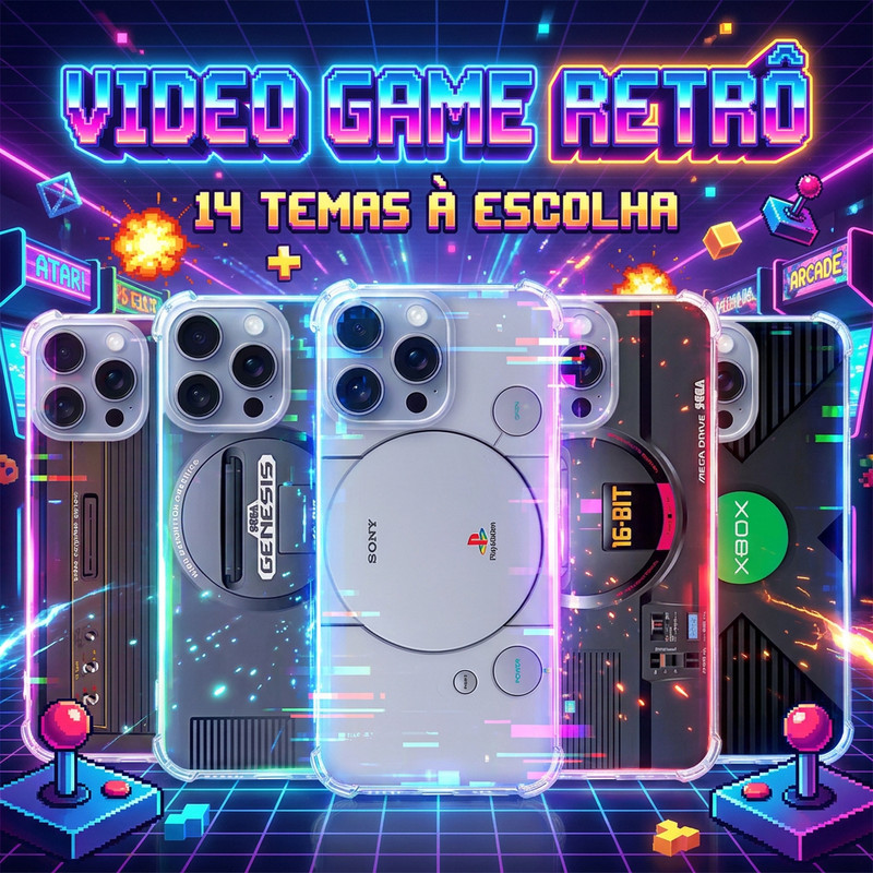 Capa Capinha IPHONE 17 PRO MAX 16e 16 15 14 PLUS 13 Anti-impacto Personalizada tema retro VIDEO GAME