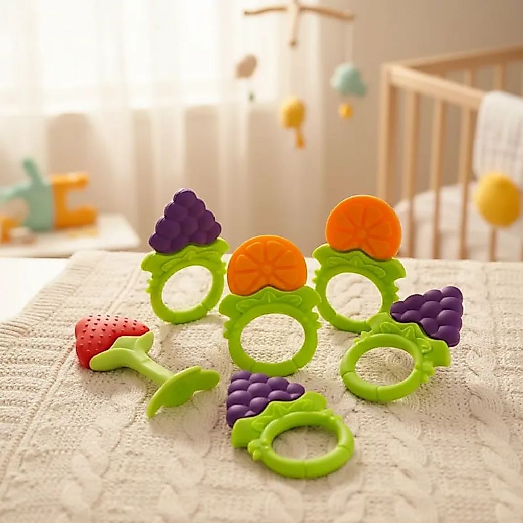 Mordedor Bebê Silicone Brinquedo Frutinhas Sensorial Dentição Gengiva Mastigar Infantil Duhome