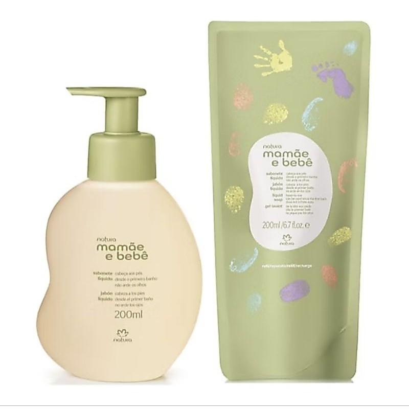 Sabonete Líquido Cabeça aos pés Mamãe e Bebê Natura 200ml Frasco/Refil