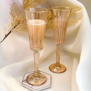 Jogo de  6 Taças Luxo Alto Padrão e Muito Brilho  Para Champagne/ Espumante - Egeu Borda Dourada -Âmbar -Linha Premium