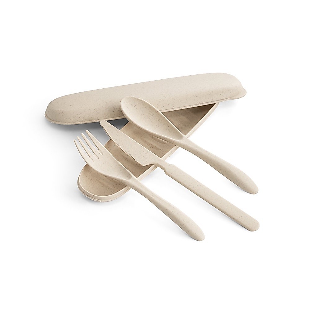 Conjunto De Talheres Fibra De Bambu Estojo Colher Garfo Faca