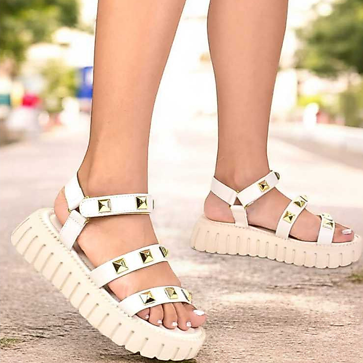 Papete feminina Velcro Sandália Feminina Aplicações Flat Plataforma 4CM Confortável Macia Promoção KALLYS 5486