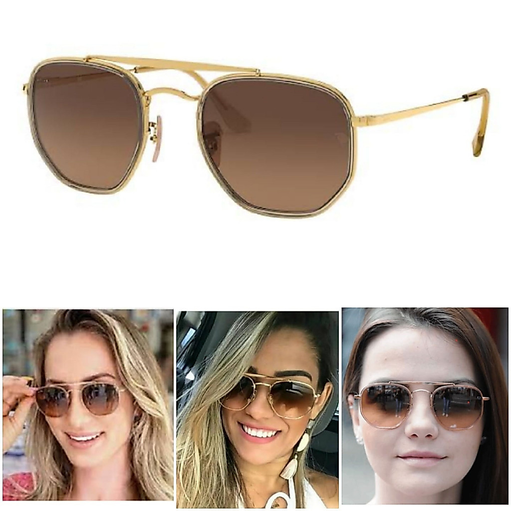 Óculos De Sol Marshal Dourado Marrom Degrade Feminino Masculino Lente Cristal Casual UV400