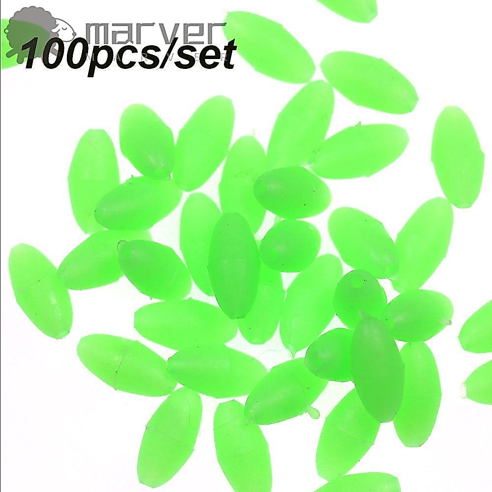 MARVER 100PCS Flutuadores Ovais De Pesca Contas Noturnas Nova Luz Luminosa Mar De Plástico
