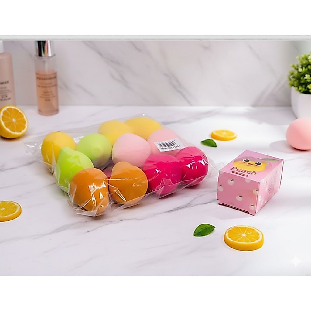 Kit 12 Esponjas de Maquiagem Formato Fruta Base Contorno