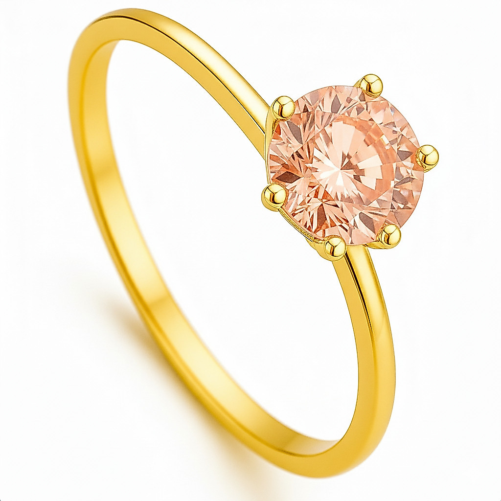 Anel 2mm Solitario 6 Banhos Ouro 18k Pedra Rose Luxo Alianca Luxo