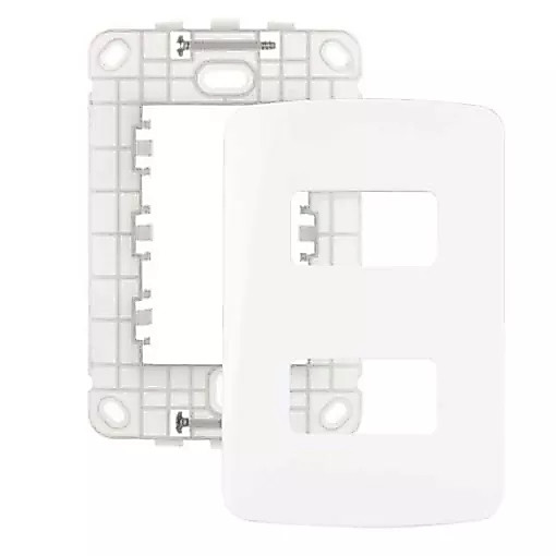 Conjunto Placa Espelho Moldura Tampa Para Interruptores e Tomadas 2 Posto Horizontal BR Com Suporte B3 4x2 Branco