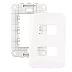 Conjunto Placa Espelho Moldura Tampa Para Interruptores e Tomadas 2 Posto Horizontal BR Com Suporte B3 4x2 Branco