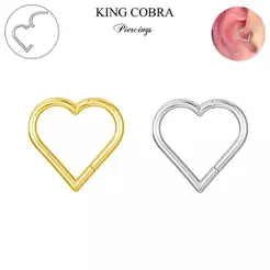 Piercing Argola Click em aço cirúrgico Coração Liso Prata Dourado 8mm
