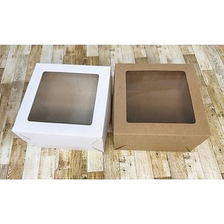 Caixa Embalagem de Presente Branco ou Kraft tampa solta com visor em acetato 15x15x8cm