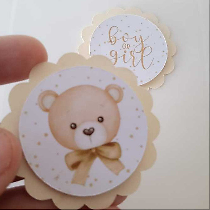 30 Apliques 3d em camadas tema CHÁ REVELAÇÃO URSINHOS 5cm /Tags personalizada para lembrancinha