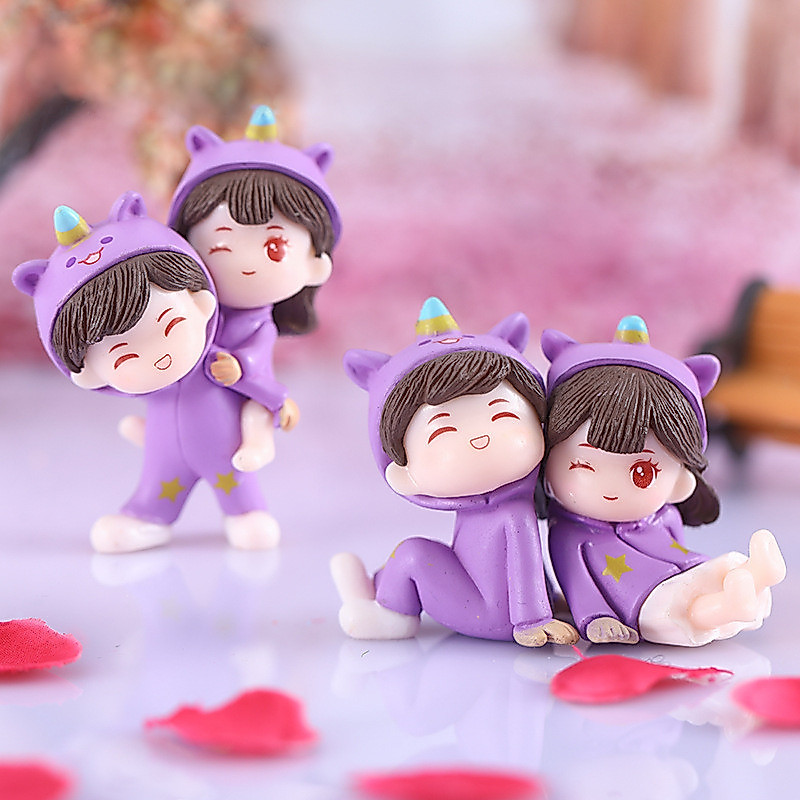 2Pcs/Set Miniatura Pijama Casal Fada Jardim Decoração Acessórios Resina Artesanato Bonsai Decorações