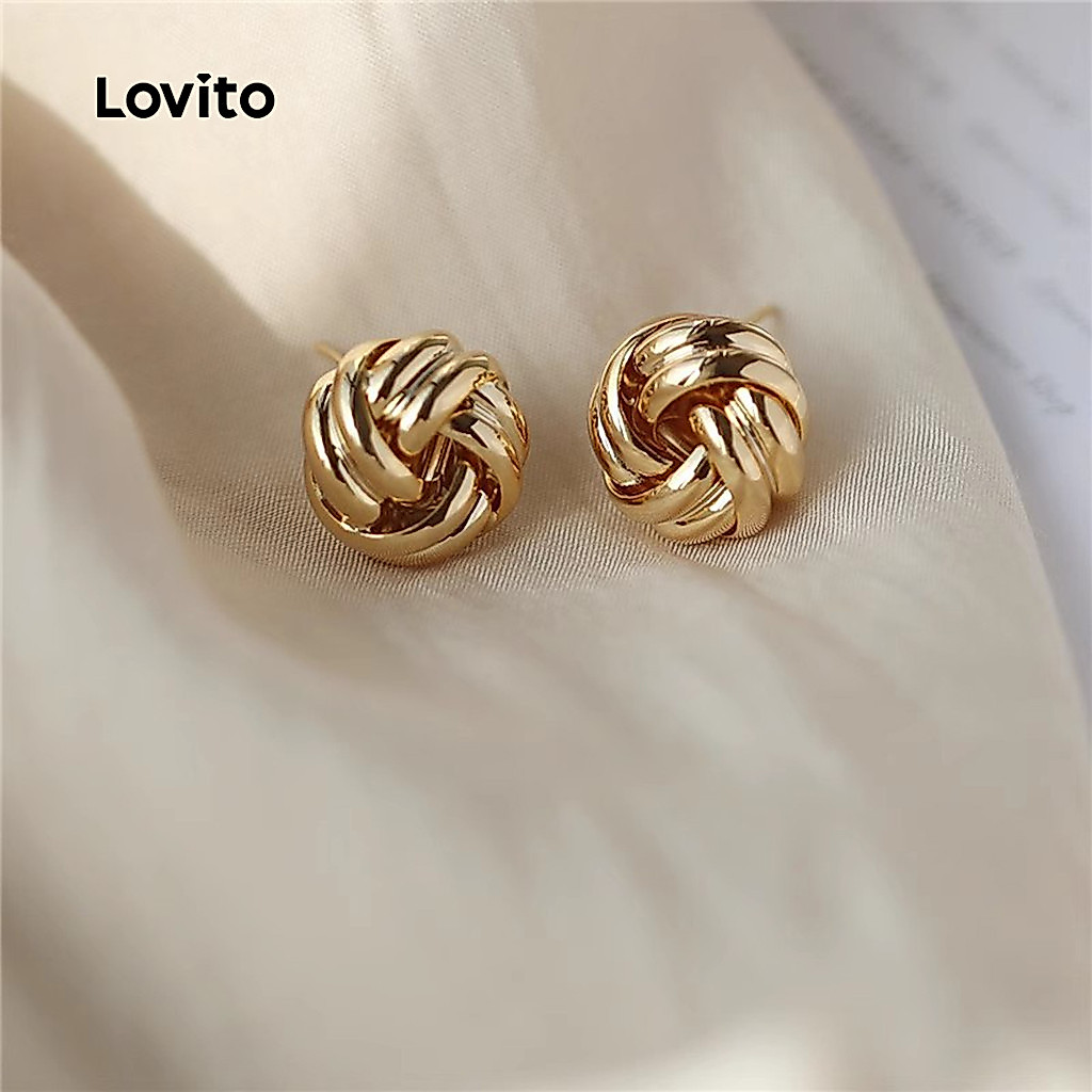 Lovito Brincos Elegantes Estilo Coreano Lisos Simples Com Detalhe Torcido Em Metal Minibolas Personalizados Para Todas As Estações Perfeitos Para Mulheres LFA82165