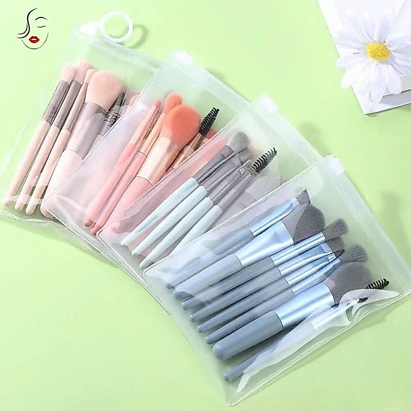 Kit 8 Peças Conjunto De Pincéis De Maquiagem Com Estojo Transparente Para Viagens # 01