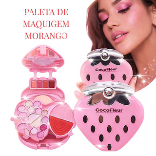 CocoFleur Paleta de Maquiagem Multifuncional Morango 3 Camadas com Blush, Sombra, Ilumina…
