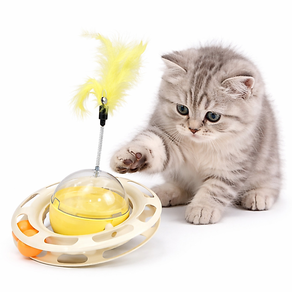 Brinquedo Interativo Pet para Gato com Pena Divertida e Base com Bola