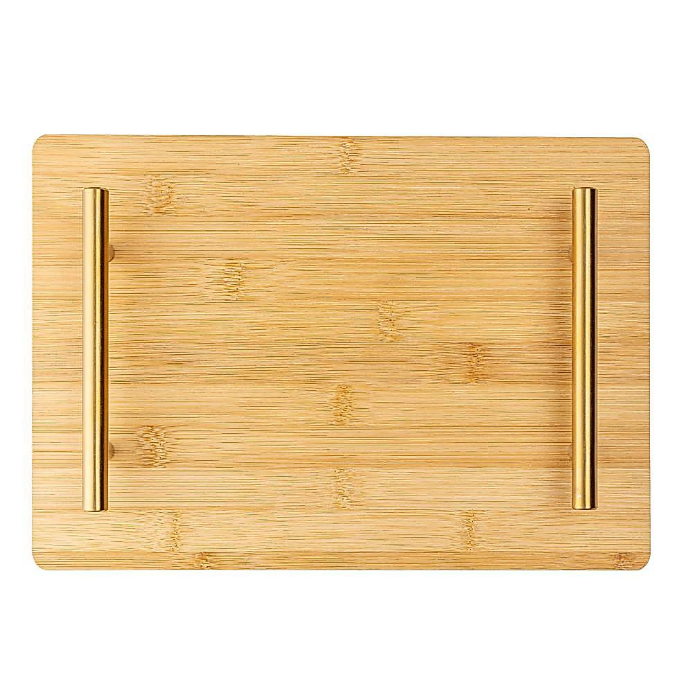 Bandeja Alça de Metal Dourada Seattle 30x21 Natural Bambu