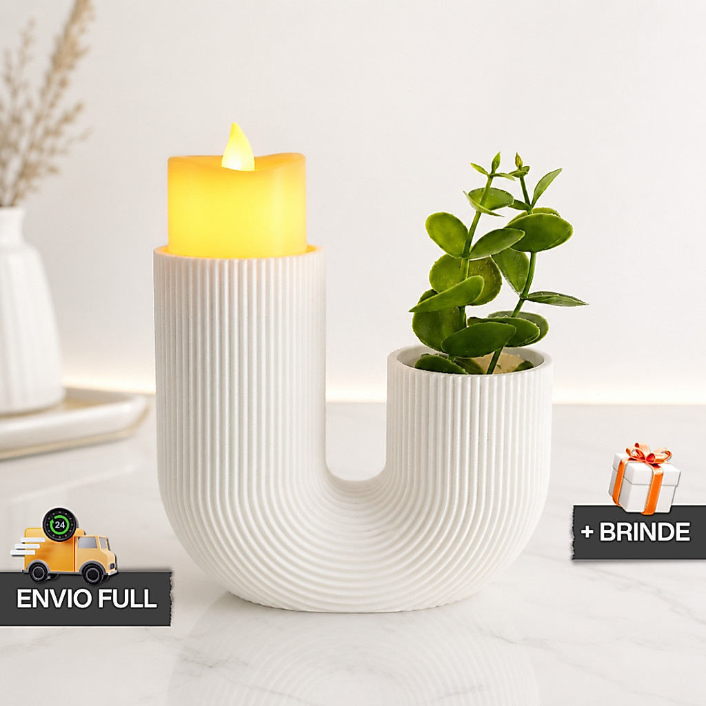 Vaso Suporte Castiçal Porta Vela e Planta Artificial Moderno + Presente Decoração Minimalista Luminaria Casa Escritorio