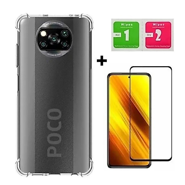 Kit Capa Anti Shock + Película De Vidro 3D Poco X3 / X3 Pro