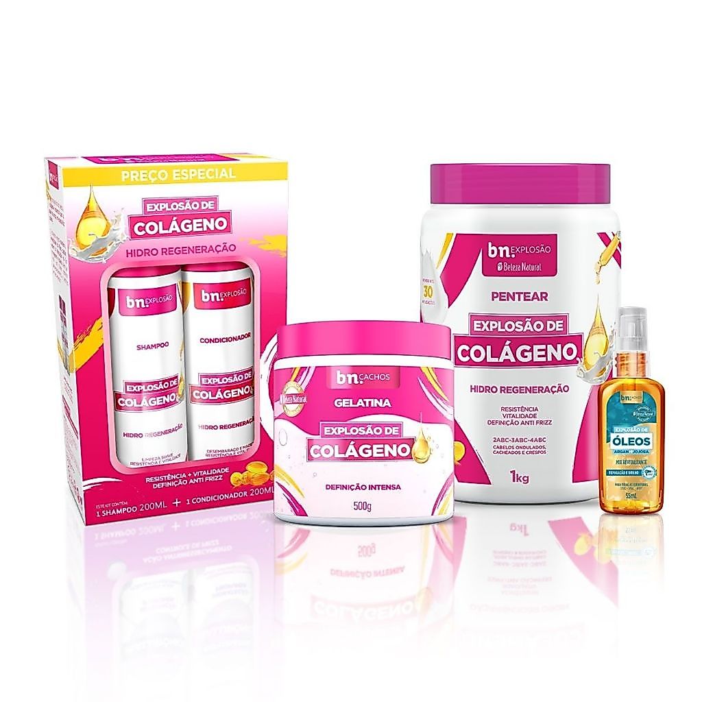 Kit Trio Colágeno + Óleo Capilar Jojoba e Argan 55ml bn.Cachos