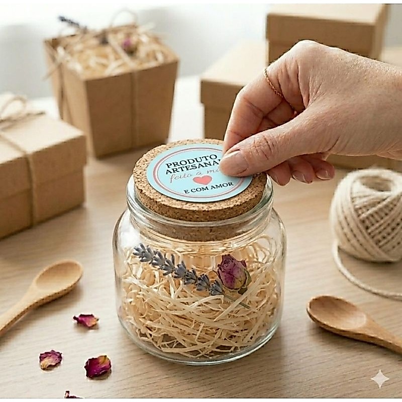 200 Adesivos Produto Artesanal 4x4cm - Feito à Mão - Embalagens — imagem 2 de 2