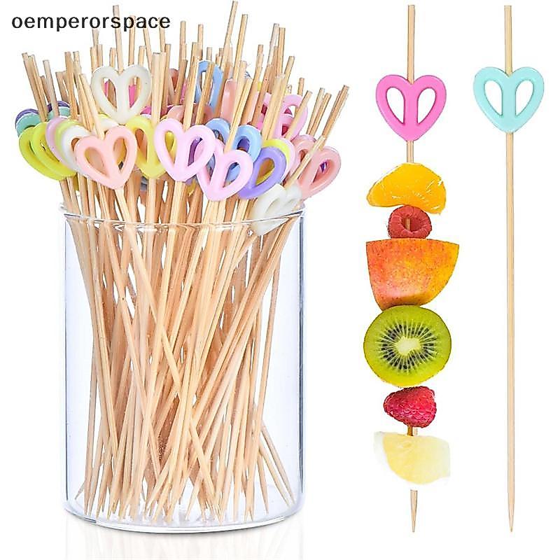 100 Peças Espetos De Bebida De Coração De Bambu Multicolorido Cotail Dente Para Decoração De Comida De Casamento De Aniv