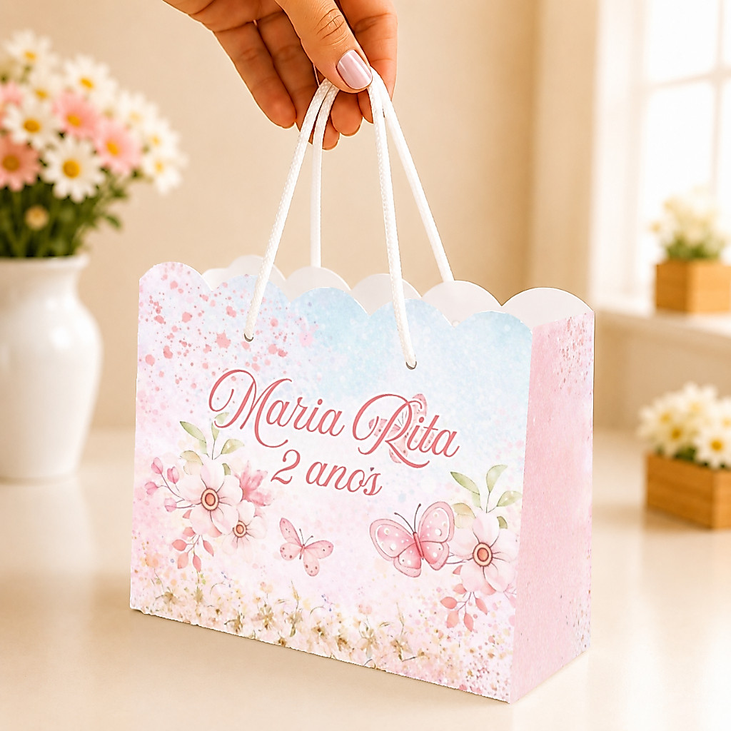 KIT Sacolinha personalizada jardim das borboletas - sacola personalizada para festa - lembrancinha de aniversário