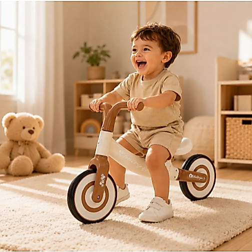 Bicicleta Equilíbrio Sem Pedal Treino Coordenação Aprender Andar Bege Rosa Balance Bike Infantil