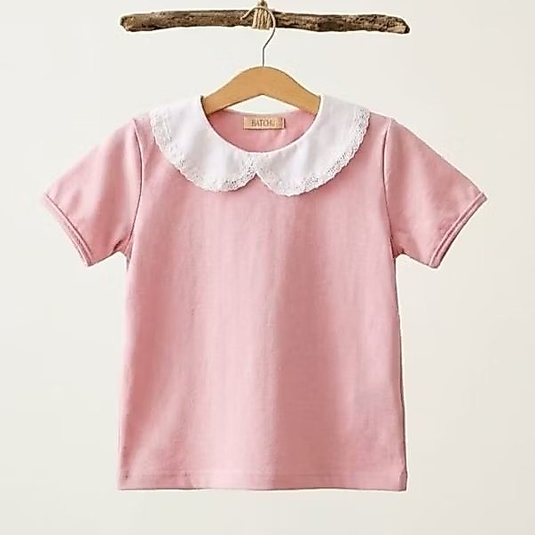 Blusa Infantil Menina Gola Renda Manga Curta Delicada Boneca Casamento Aniversário