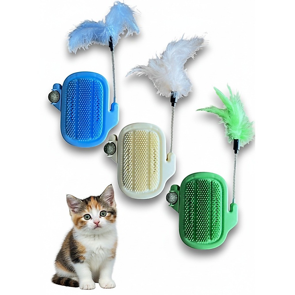 Brinquedo gato Escova de canto com catnip Interativo penas